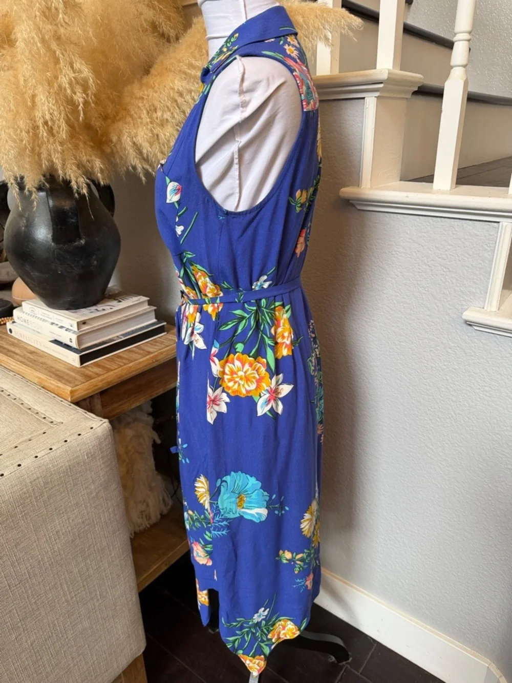 Anthropologie Maeve Rory Floral Sleeveless Button Down Midi Shirtdress Blue SZ 0